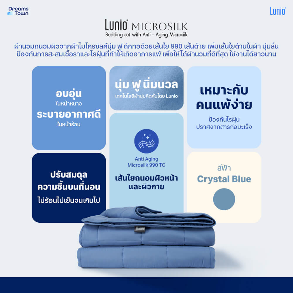 ผ้านวม 5,6 ฟุต LUNIO MICROSILK COMFORTER สีฟ้าคริสตัล CRYSTAL BLUE_7